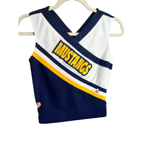 AUTHENTIC 2 PIECE CHEERLEADER DANZ TEAM UNIFORM "MUSTANGS" Small Blue Yellow - Picture 2 of 12